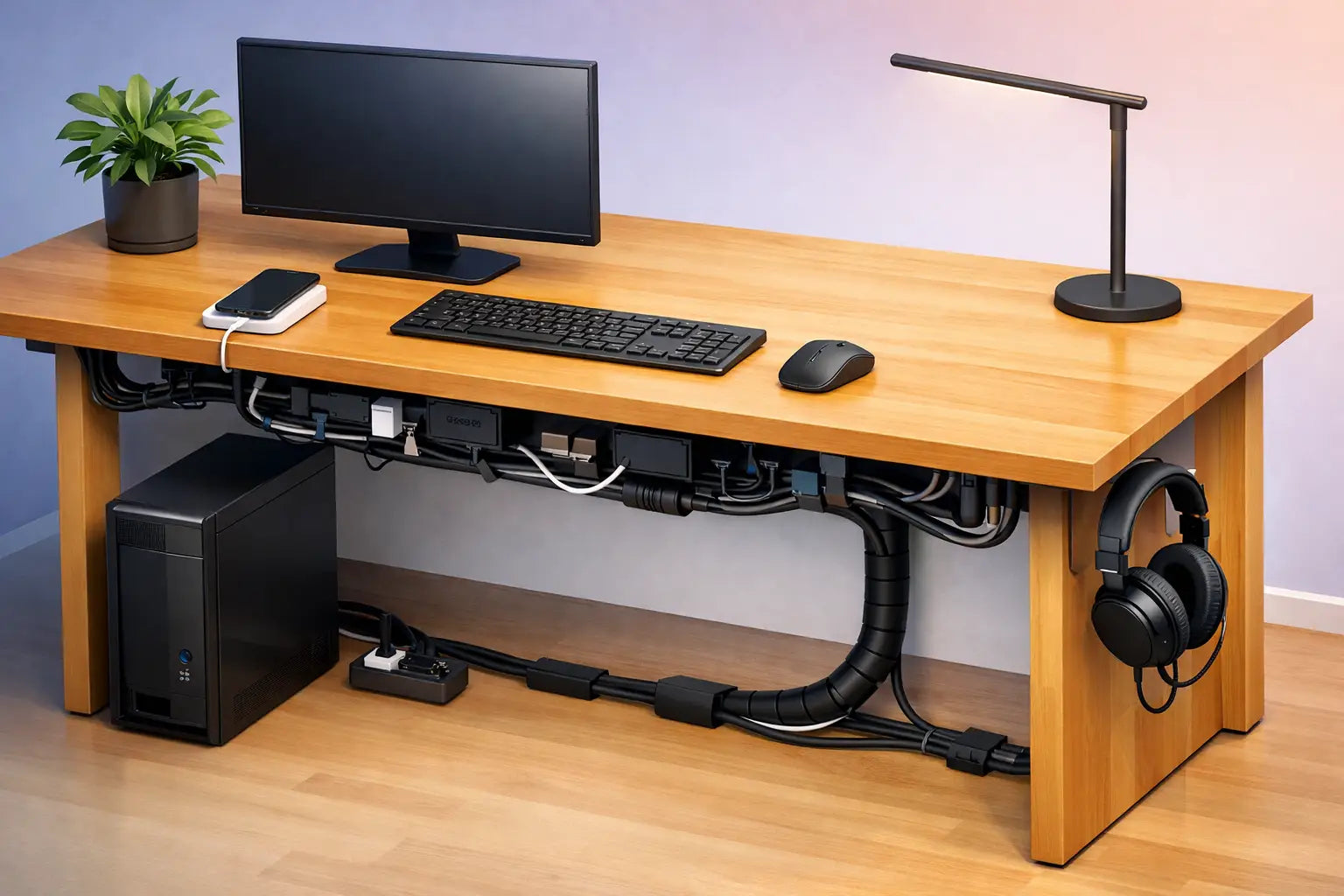 Wire management for wood desks done right