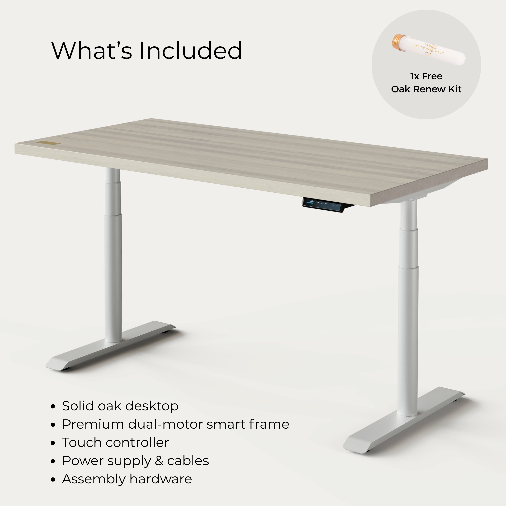 OAKO desk #Solid Wood Combo_White Mist ā White