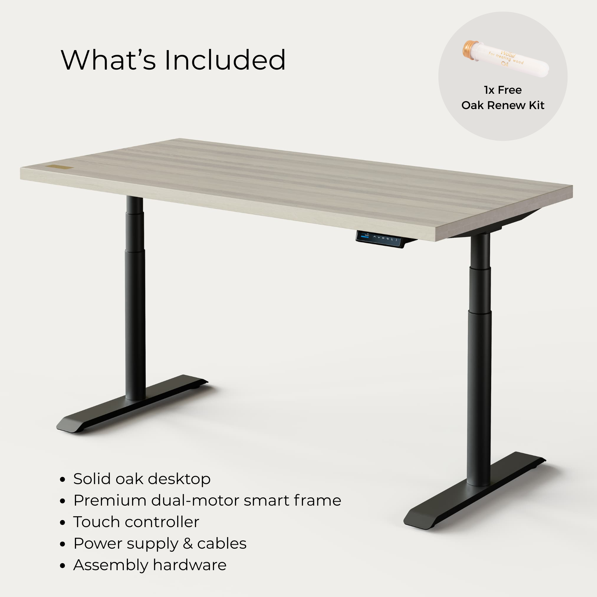 OAKO desk #Solid Wood Combo_White Mist - Black