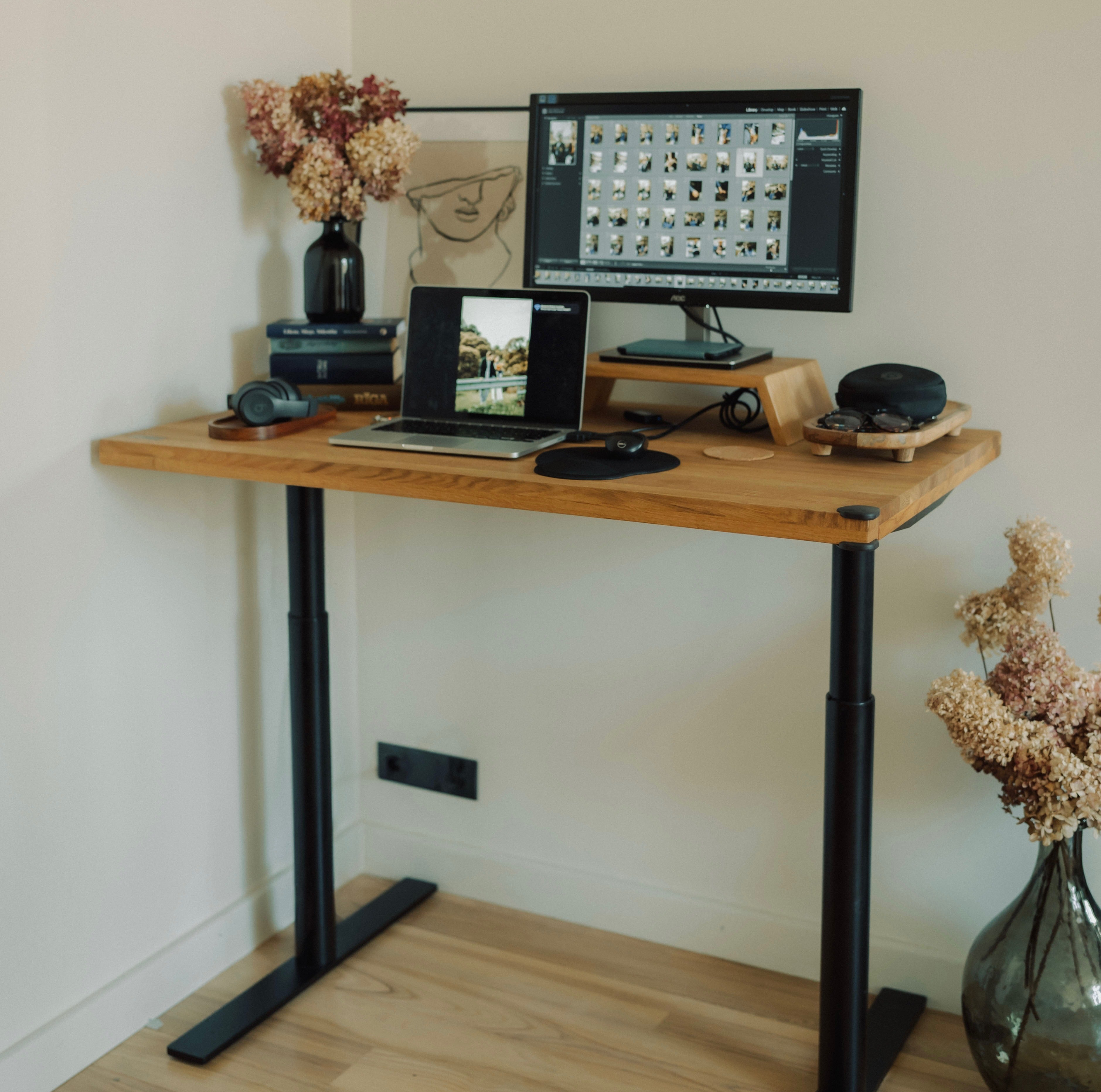 OAKO desk #Solid Wood Combo_Golden Crust ā Black