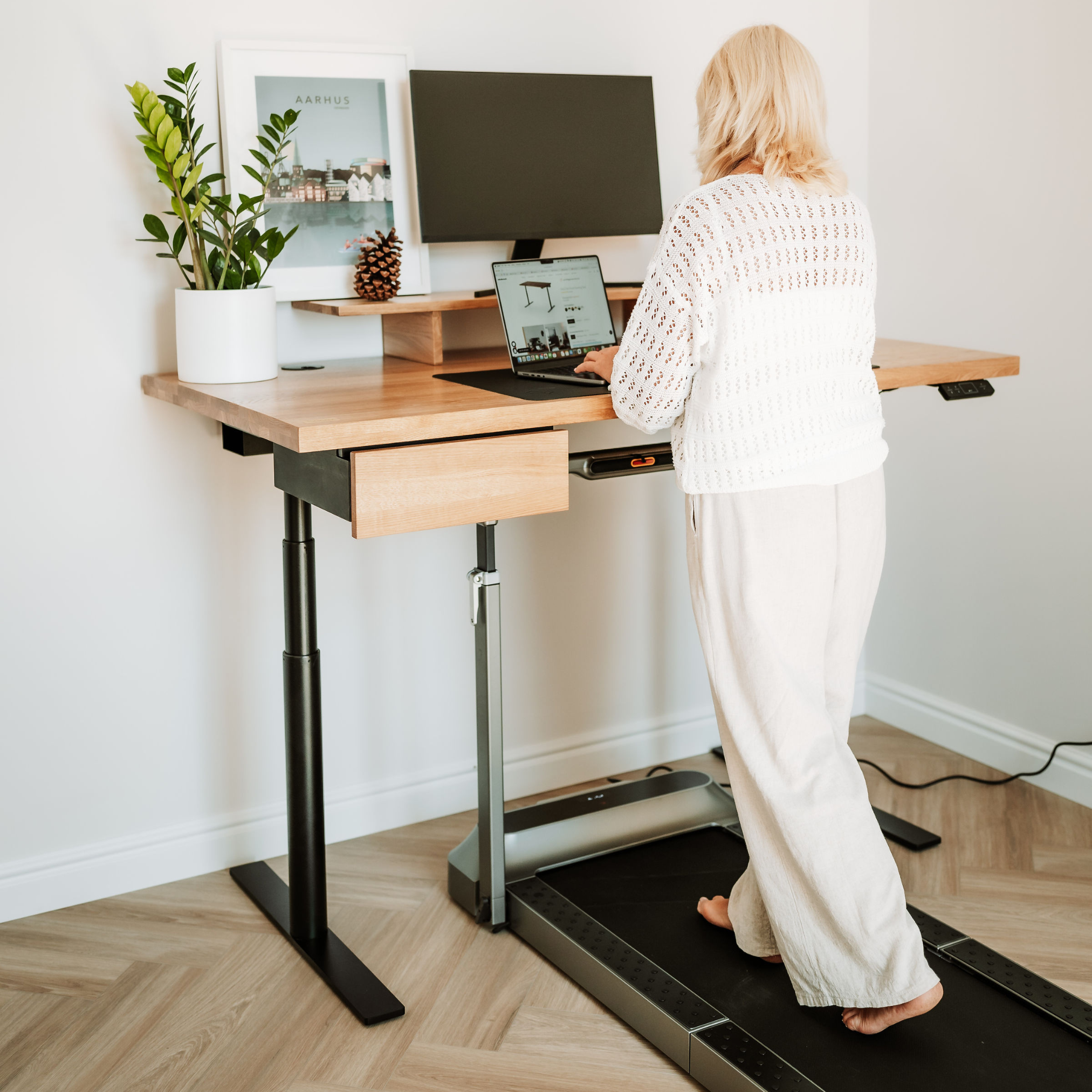 OAKO desk #Solid Wood Combo_Golden Crust ā White