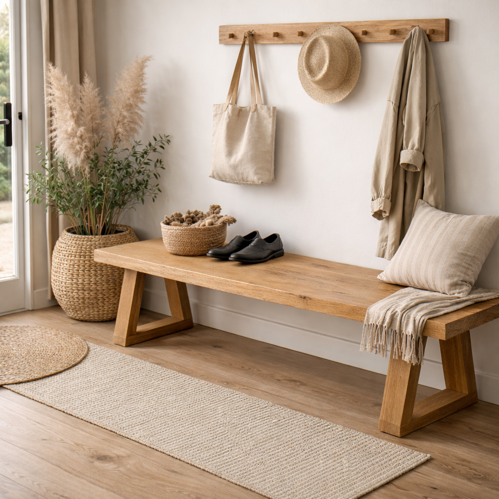 Eikenhouten bank uit één stuk