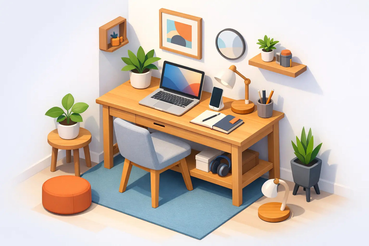 Un bureau en chêne pour les petits espaces, très fonctionnel
