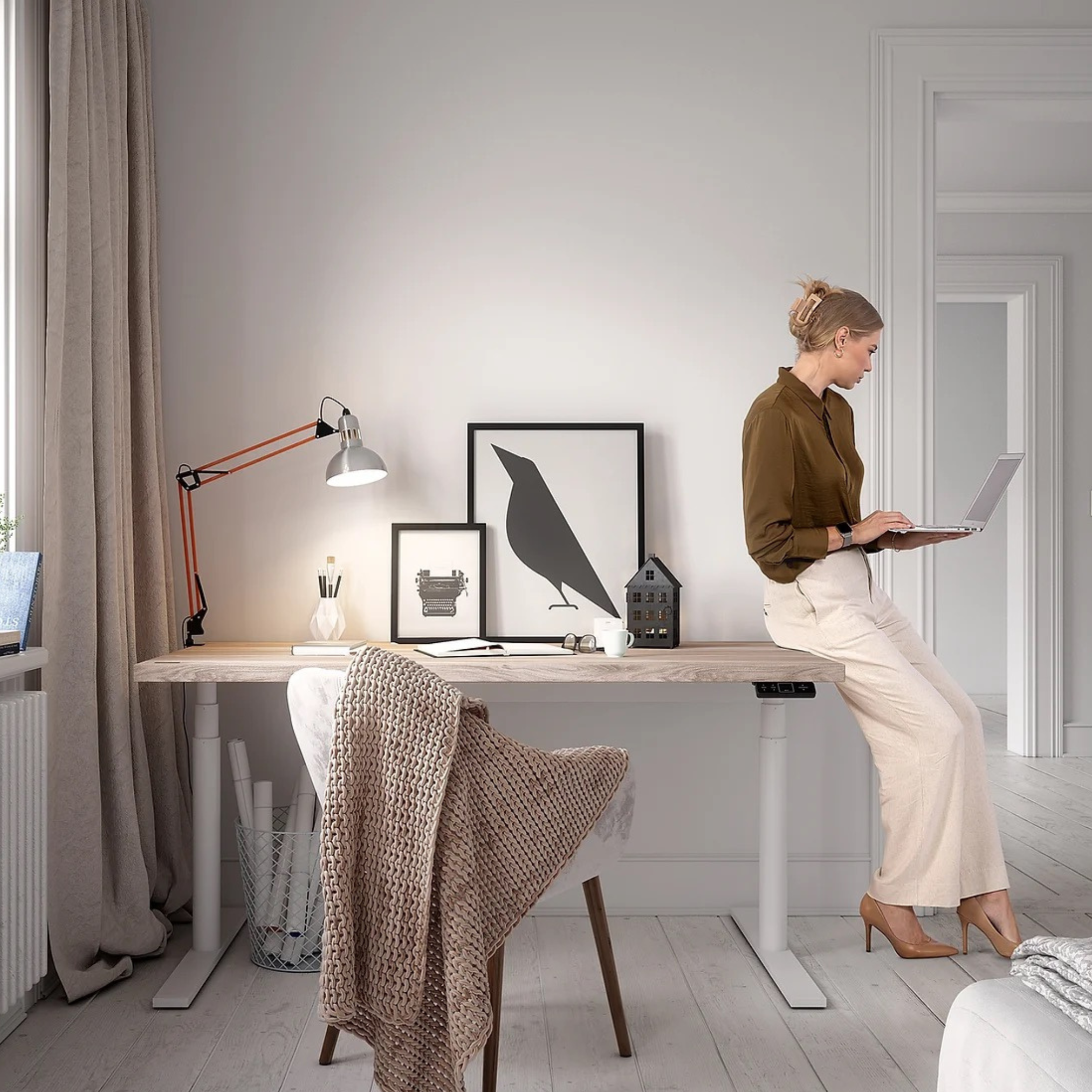 OAKO desk #Solid Wood Combo_White Mist — White