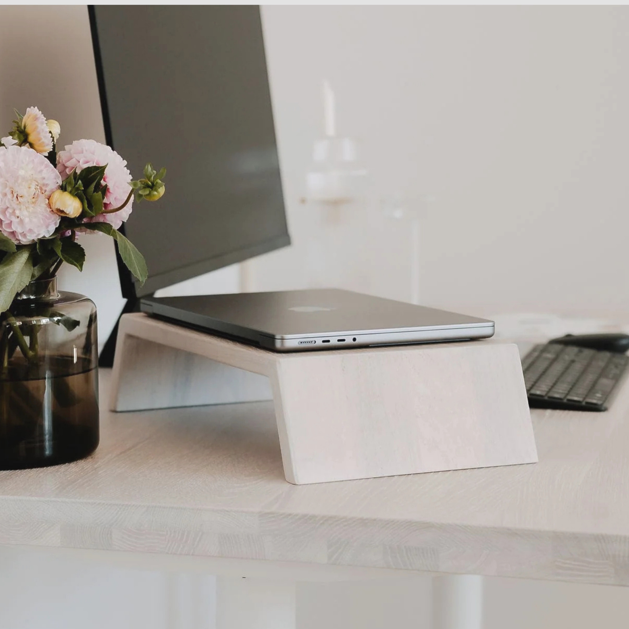 OAKO desk #Solid Wood Combo_White Mist — White