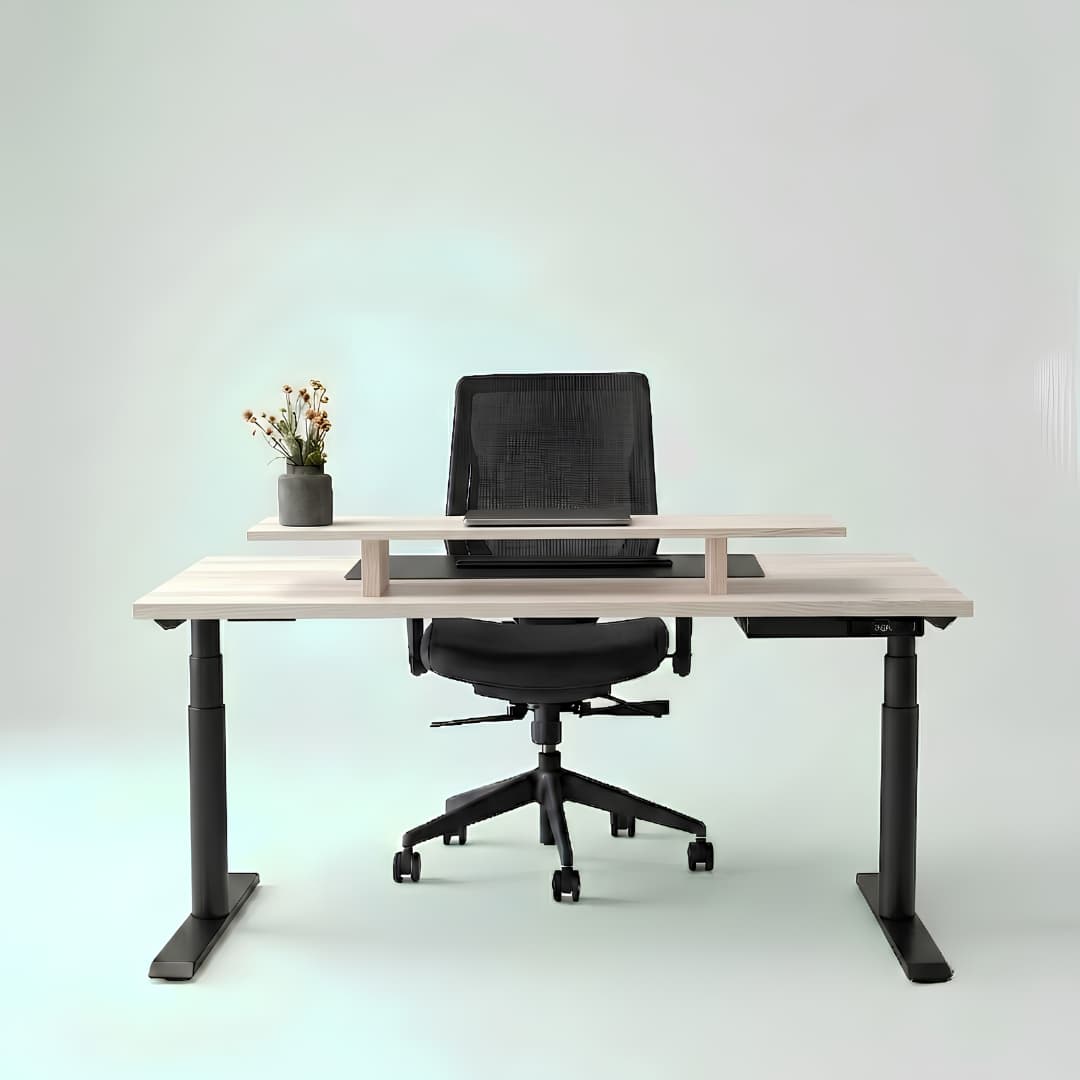 OAKO desk #Solid Wood Combo_White Mist - Black