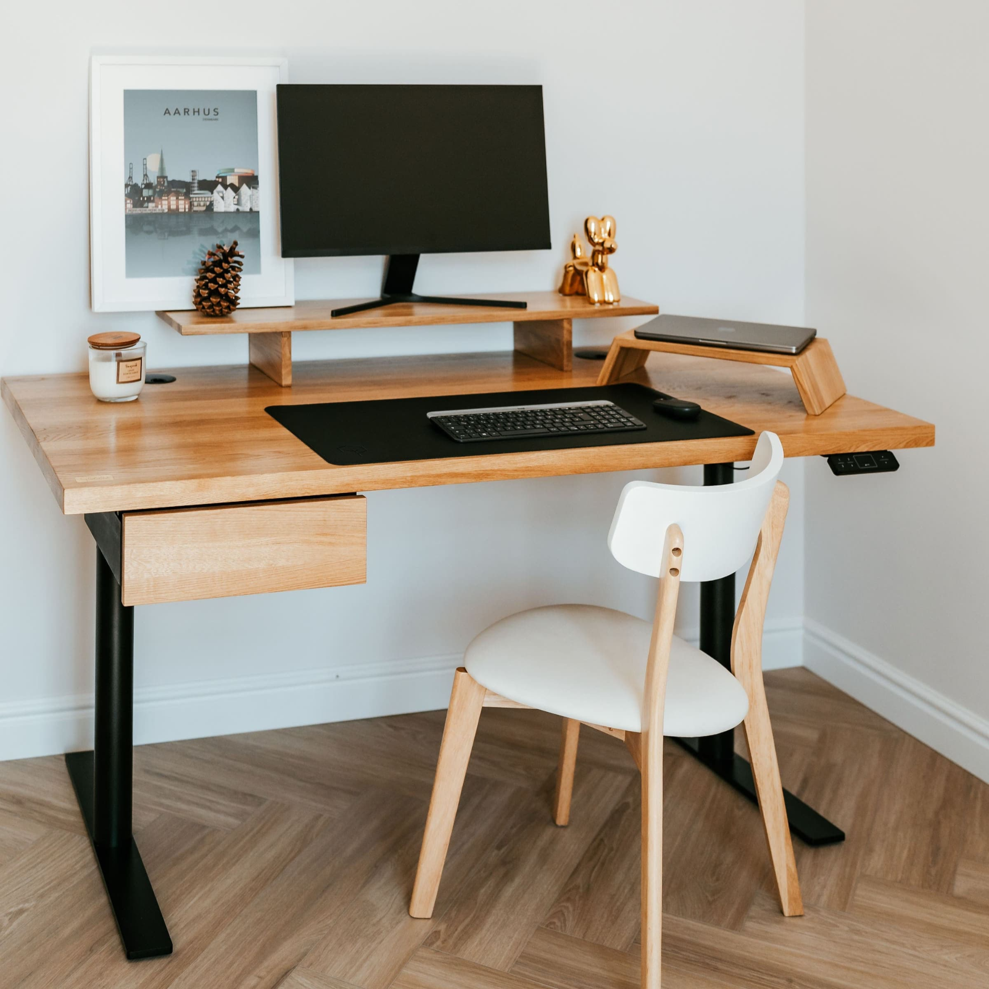 OAKO desk #Solid Wood Combo_Golden Crust — White