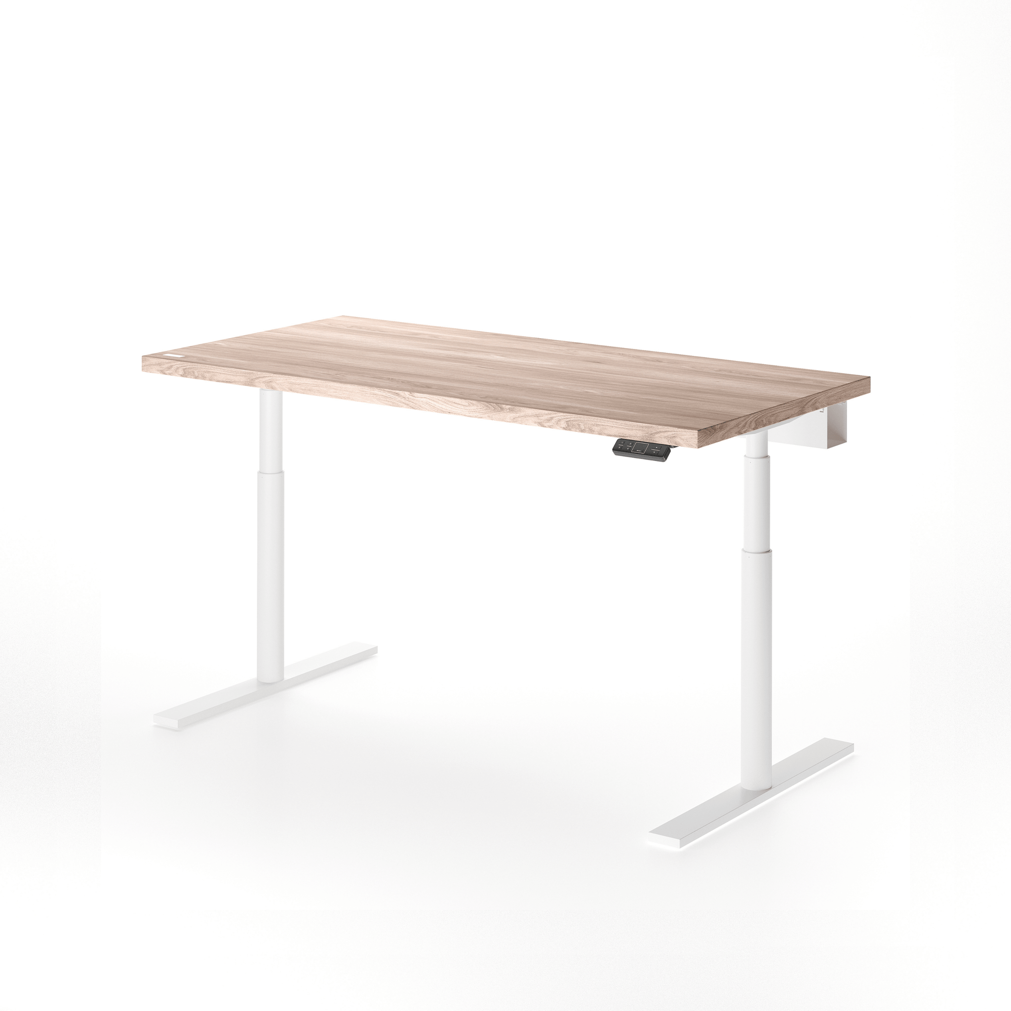 Solid Oak Wood Standing Desk in White Mist with Ergonomic Design and Advanced Cable Management