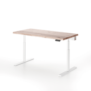 Solid oak height-adjustable desk by OAKO Denmark in Arctic White finish, showcasing a minimalist light wood tone. Paired with a sleek white metal frame, this de