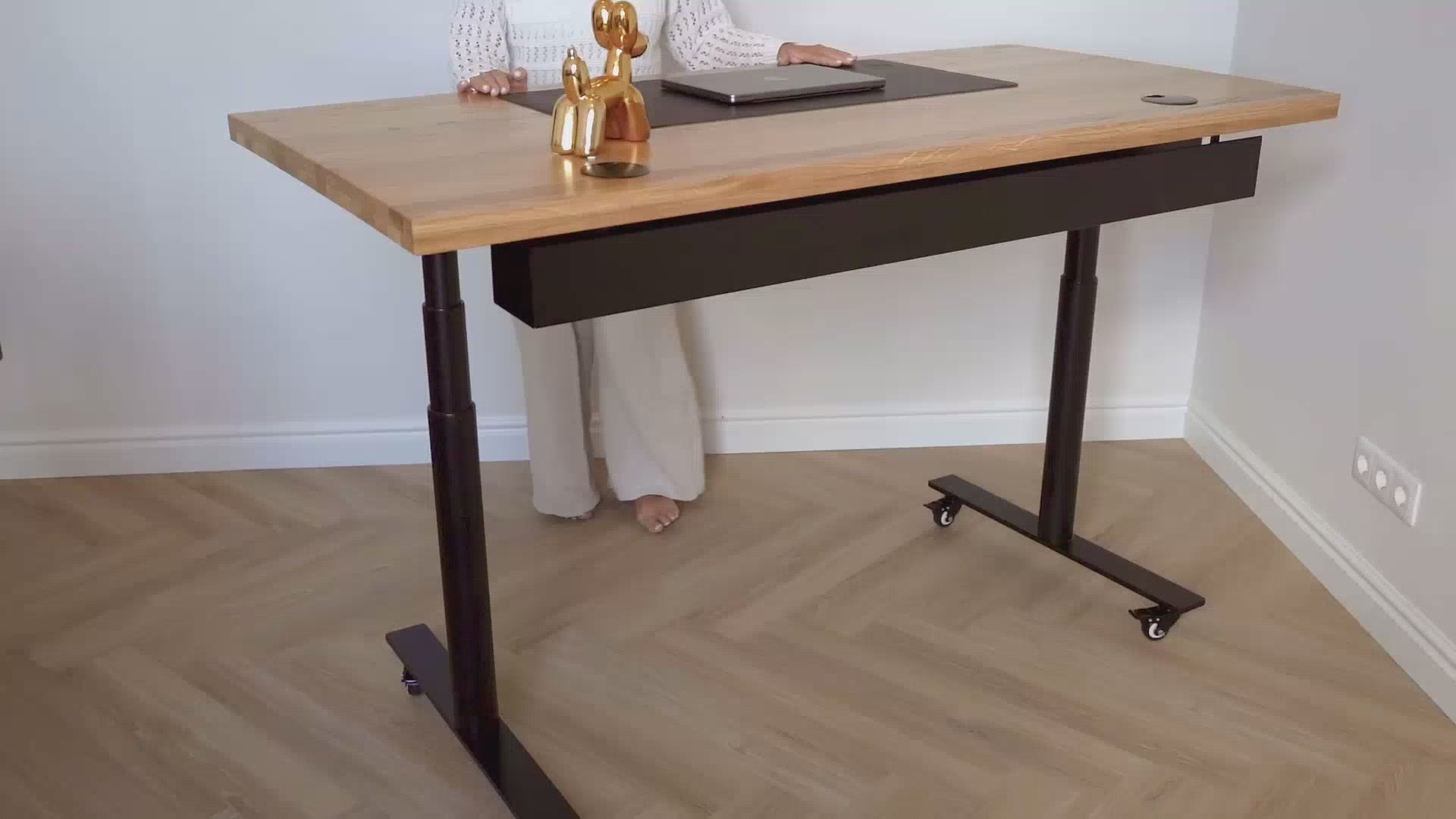 Solid Oak Wood desk on wheels